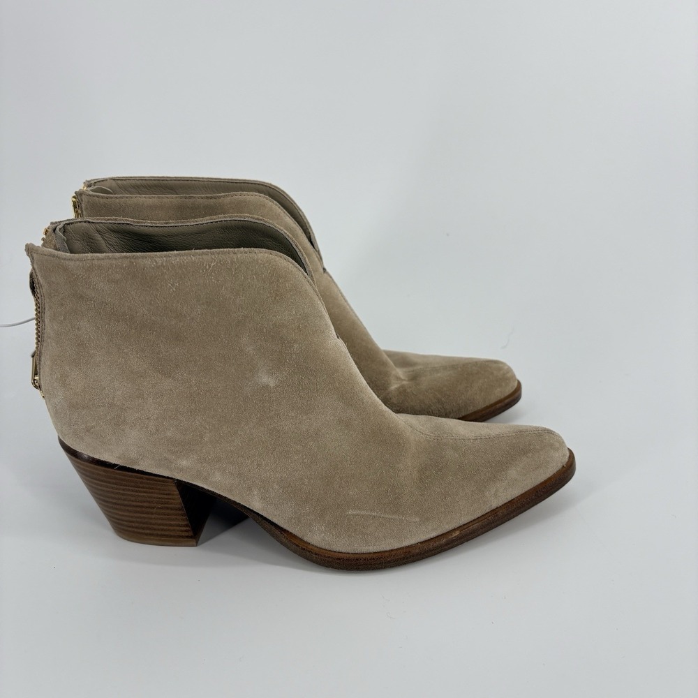 Vince Havana Notch Ankle Bootie Womens 7 Cashew Suede Pointed Toe Back Zip